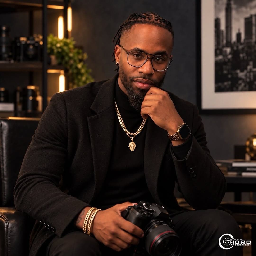 Ed Jones, founder of Twisted Chord Productions, holding a camera